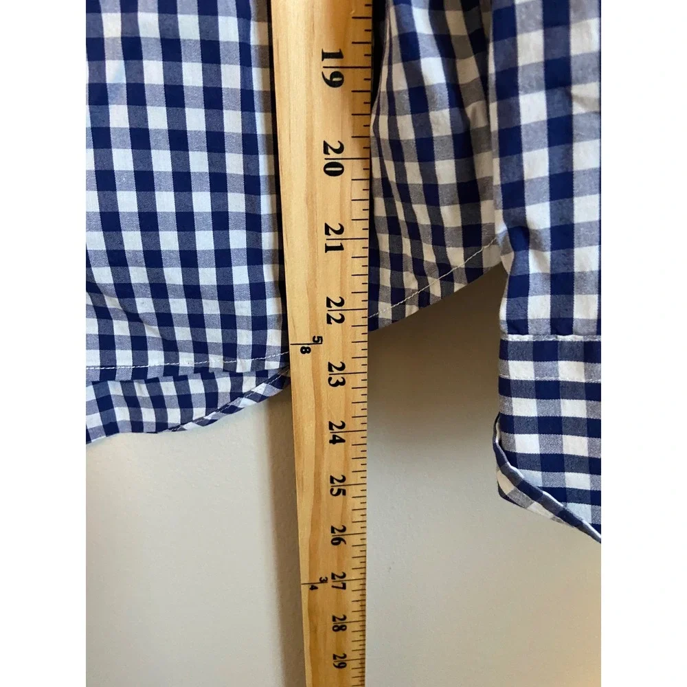 The Shirt Rochelle Behrens Womens Small Navy Blue Gingham Button Down Shirt - Picture 5 of 7